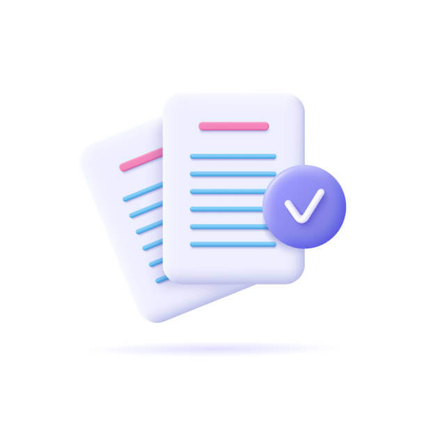Documents icon. Stack of paper sheets. Confirmed or approved document. Business icon. 3d vector illustration.